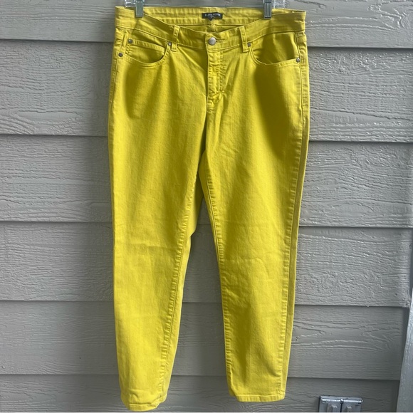 Eileen Fisher Organic Cotton Jean Parrot Mustard Yellow Women 12 Stretch 34x27.5 - Picture 2 of 10